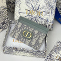 DIOR 25S 30 MONTAIGNE CARD HOLDER 10 IN GRAY GREEN OBLIQUE JACQUARD CANVAS