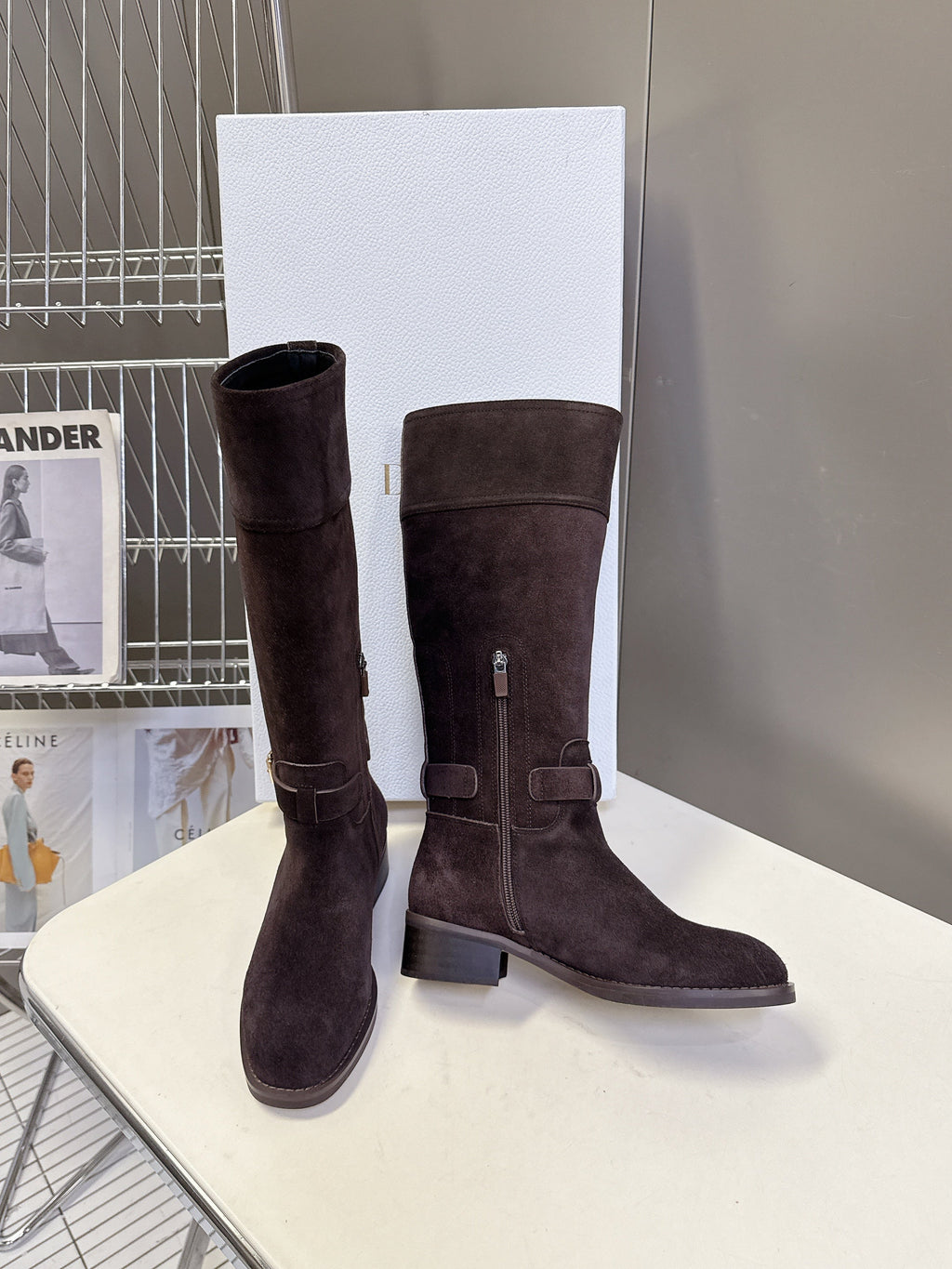 DIOR 25S BROWN HIGH BOOTS IN DARK BROWN SUEDE