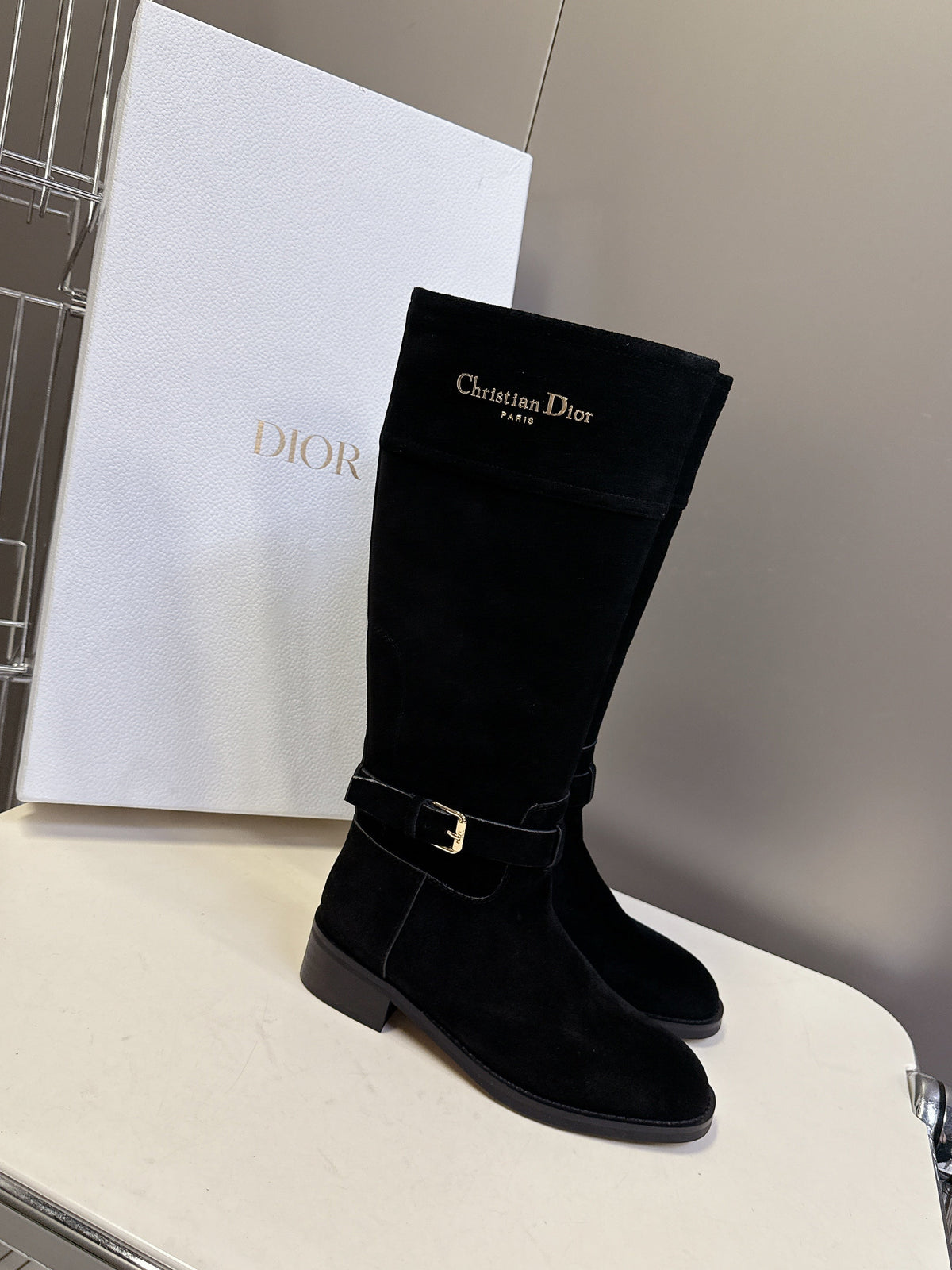 DIOR 25S BLACK HIGH BOOTS IN BLACK SUEDE