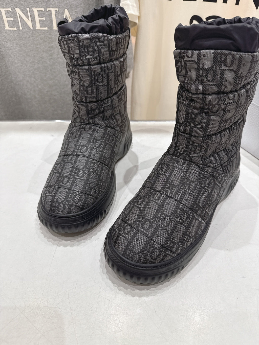 DIOR 25S ANKLE BOOTS IN DARK GREY MIX BLACK FEATHER