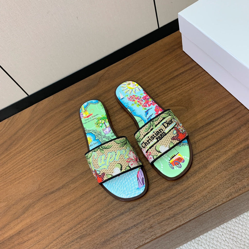 DIOR 25S DWAY SLIDE IN MULTICOLOR CALFSKIN AND FABRIC STYLE 3