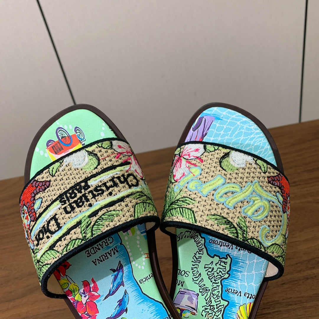 DIOR 25S DWAY SLIDE IN MULTICOLOR CALFSKIN AND FABRIC STYLE 3
