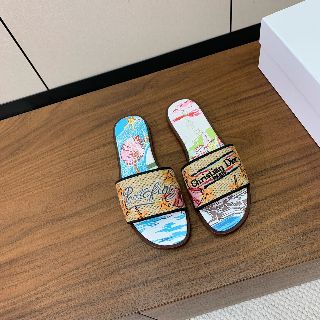 DIOR 25S DWAY SLIDE IN MULTICOLOR CALFSKIN AND FABRIC STYLE 2