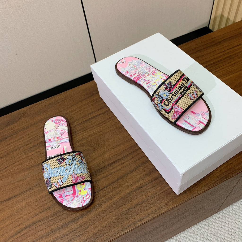 DIOR 25S DWAY SLIDE IN MULTICOLOR CALFSKIN AND FABRIC STYLE 1