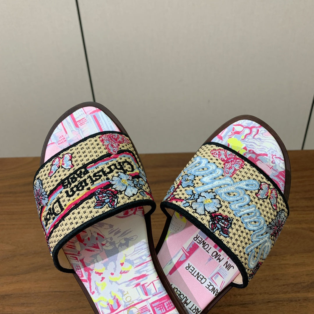 DIOR 25S DWAY SLIDE IN MULTICOLOR CALFSKIN AND FABRIC STYLE 1