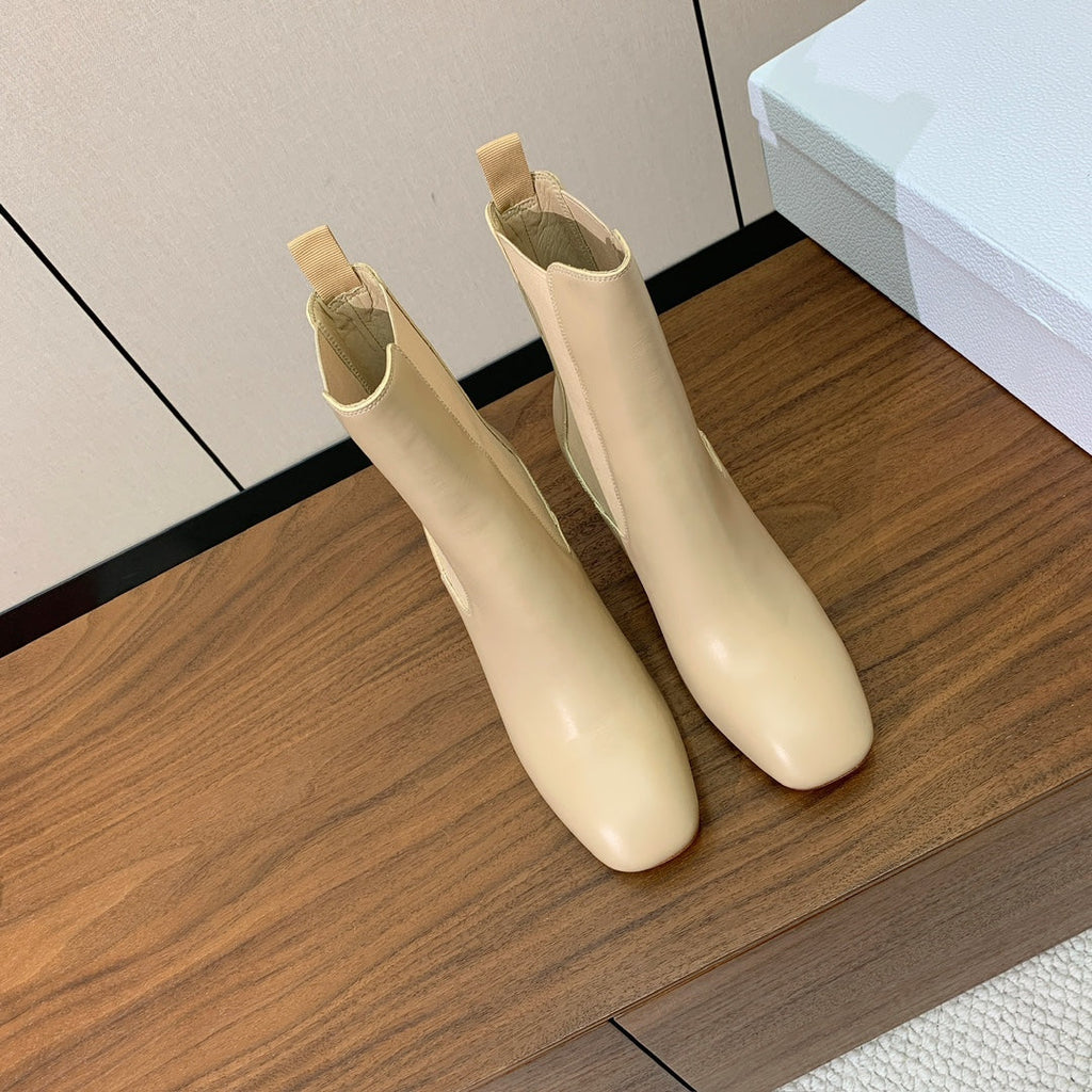 DIOR 25S ANKLE BOOTS 80 MM IN BEIGE CALFSKIN