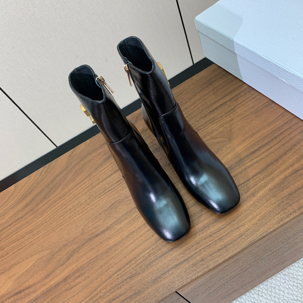 DIOR 25S ANKLE BOOTS 80 MM IN BLACK CALFSKIN WITH GOLD HARDWARE