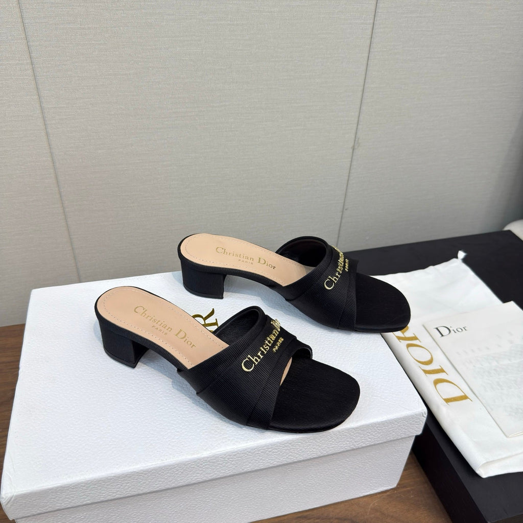 DIOR HIGH HEEL 25S 45 MM IN BLACK LAMBSKIN AND FABRIC WITH GOLD HARDWARE