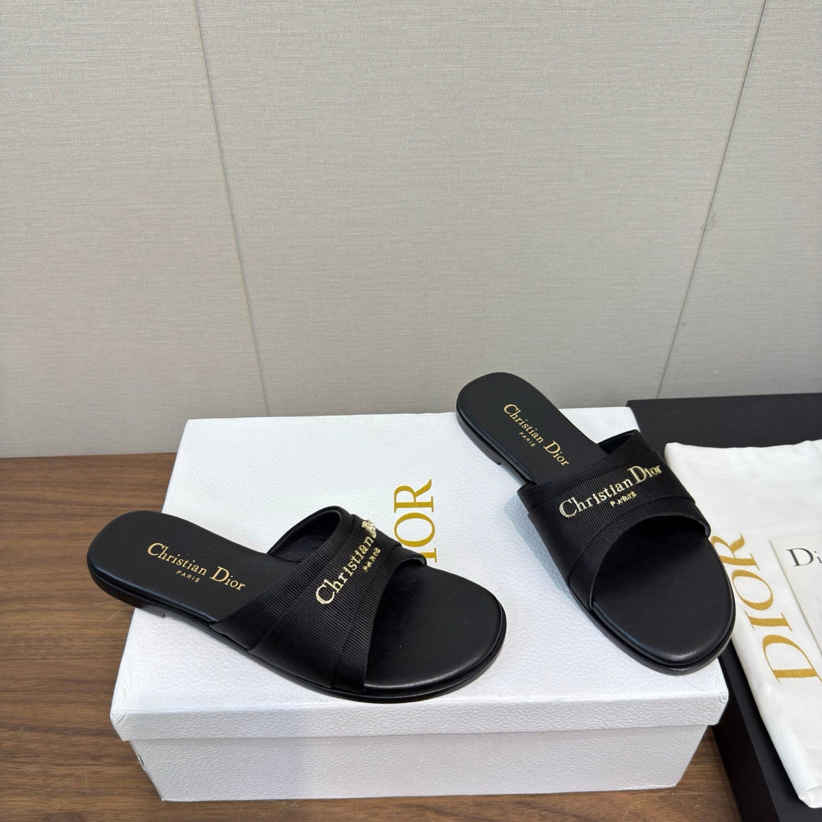 DIOR SANDAL 25S IN BLACK LAMBSKIN AND FABRIC WITH GOLD HARDWARE