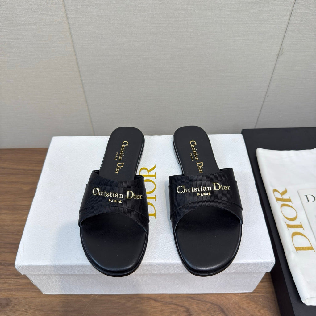 DIOR SANDAL 25S IN BLACK LAMBSKIN AND FABRIC WITH GOLD HARDWARE