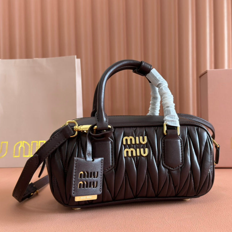 ARCADIE MATELASSÉ BAG 22 IN CONGO BROWN CALFSKIN GOLD HARDWARE