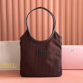 MIUMIU 26S IVY 40 TOTE IN IN CHOCOLATE BROWN CANVAS AND BLACK CALFSKIN