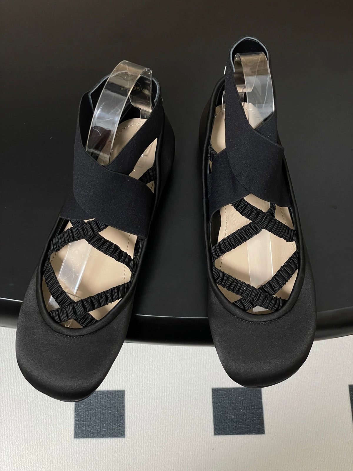 DIOR STRETCH BALLET FLATS 25S IN BLACK FABRIC WITH CROSSED STRAPS