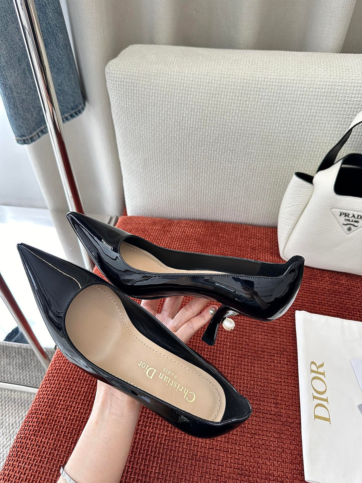DIOR TRIBALES HIGH HEELS 80 MM 25S IN BLACK GLOSSY LEATHER