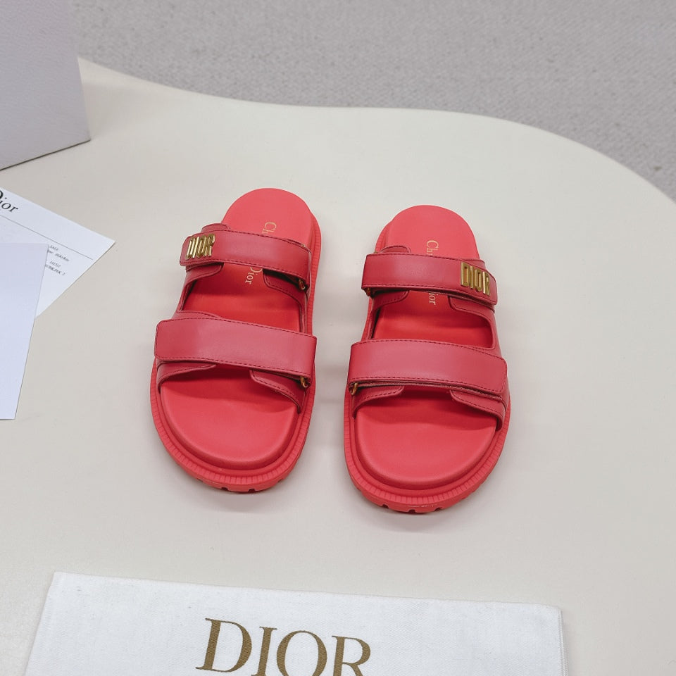 DIOR CLASSIC DOUBLE-STRAP SLIDES 25S IN STRAWBERRY PINK CALFSKIN