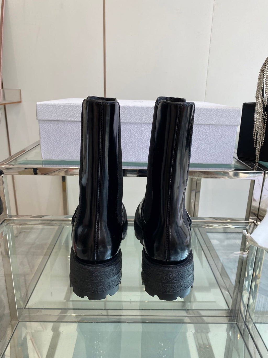 DIOR 25S D-QUEST ANKLE BOOT 35MM IN BLACK GLOSSY CALFSKIN GOLD HARDWARE