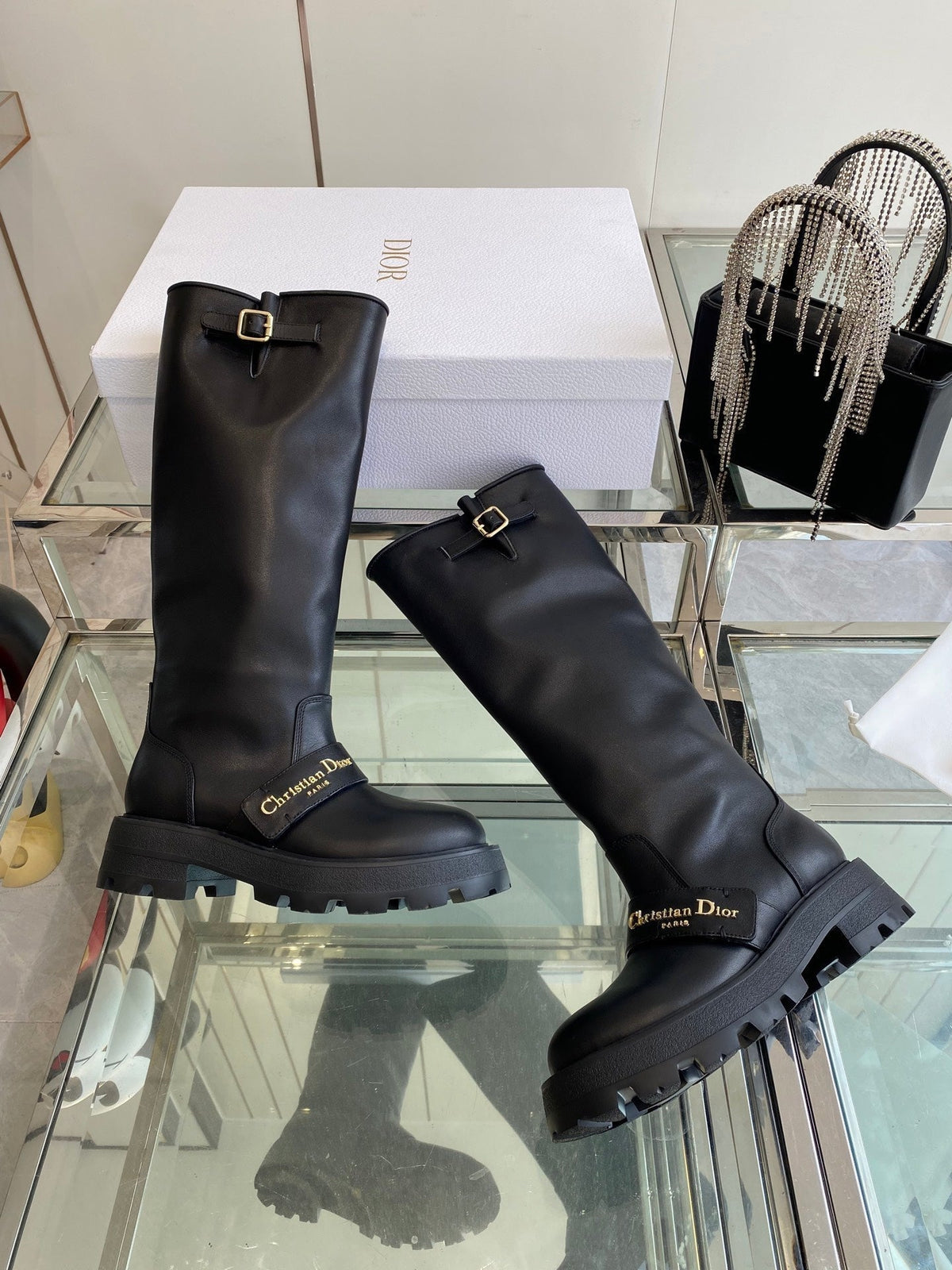 DIOR 25S BROGUE BOOTS 35MM IN BLACK CALFSKIN GOLD HARDWARE