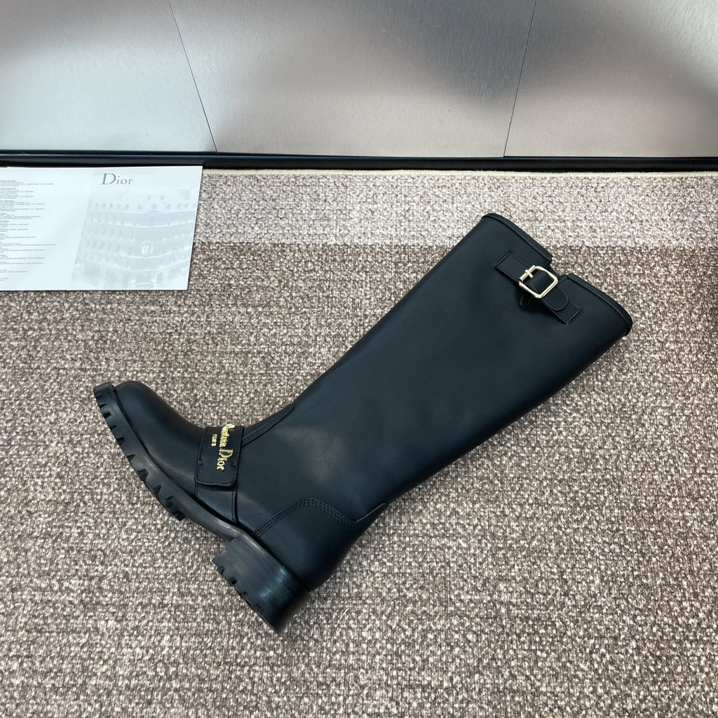 DIOR 25S D-QUEST PUNK MEDIUM BOOTS 25MM IN BLACK CALFSKIN