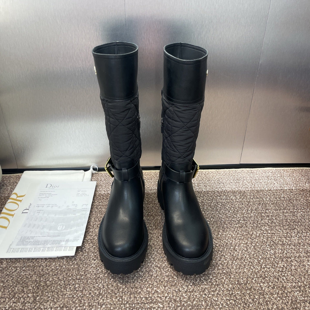DIOR 25S D-TOWN BOOT 45MM IN BLACK CALFSKIN AND NYLON WITH EMBROIDERED CANNAGE MOTIF