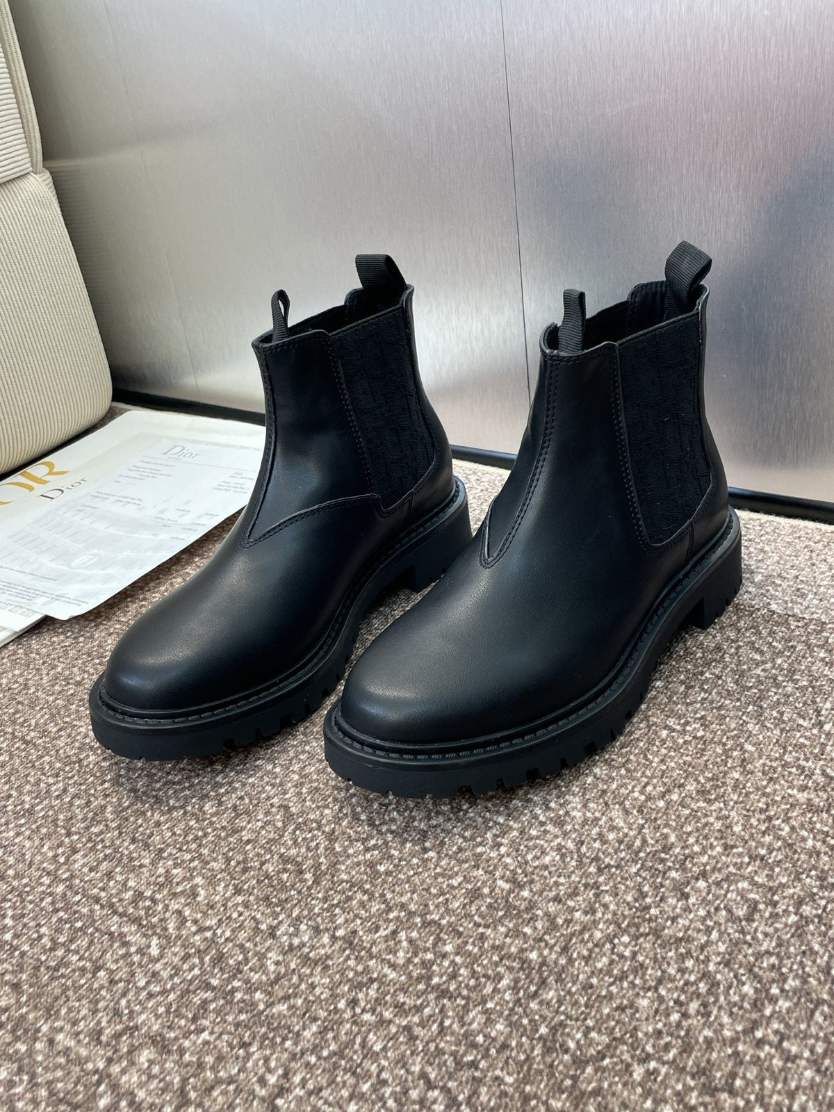 DIOR 25S D-QUEST CHELSEA ANKLE BOOTS 25MM IN BLACK CALFSKIN AND CANVAS